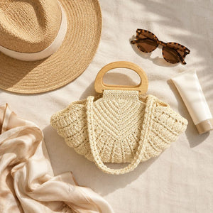 Bolsa de praia Búzios em crochê meia-lua, estilo de verão