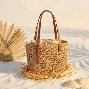 bolsa de praia de palha feminina caqui