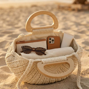 Bolsa de praia Búzios em crochê com alça transversal, mãos livres
