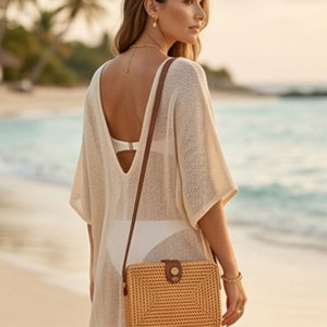 Bolsa de praia de rattan Sorrento natural, estilo de verão