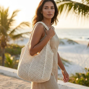 bolsa de crochê bege