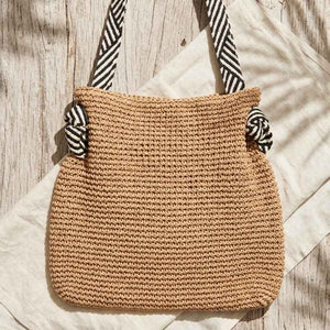Bolsa de praia palha Mykonos vista frontal — textura diferenciada em relevo