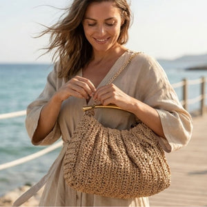 bolsa de palha de praia sofisticada