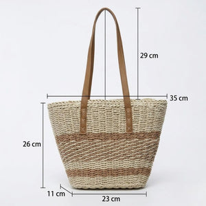 Bolsa de Praia Palha Listrada Boêmia Artesanal Medidas