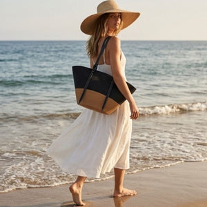 bolsa de praia e palha rattan