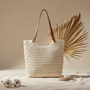 bolsa artesanal de crochê bege