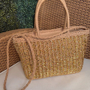 Bolsa de palha quadrada dourada Bellisse vista frontal