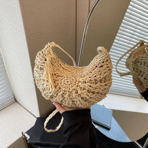 Bolsa de Palha Bege Semicircular Helena