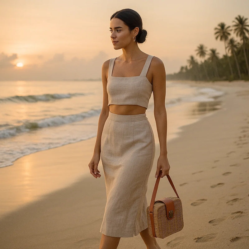 Bolsa de Praia Chique Retangular Cáqui