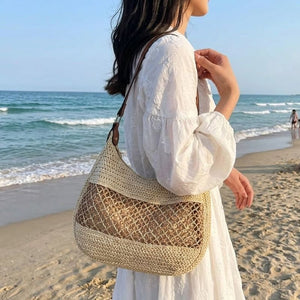 Bolsa de Praia Palha Marelle com Alça de Couro