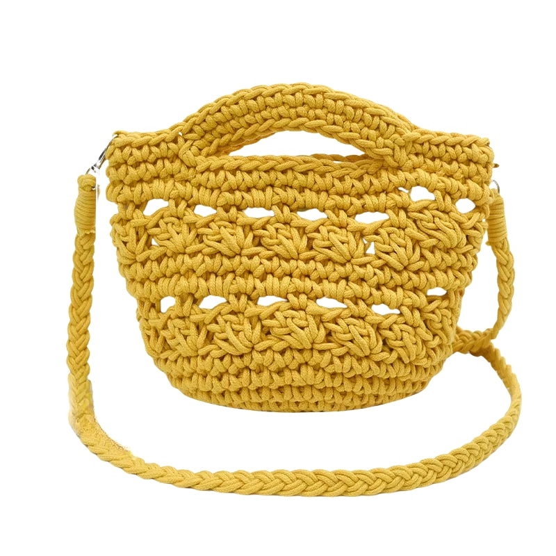 Bolsa de Praia de Crochê Luna - Pequena em Amarelo