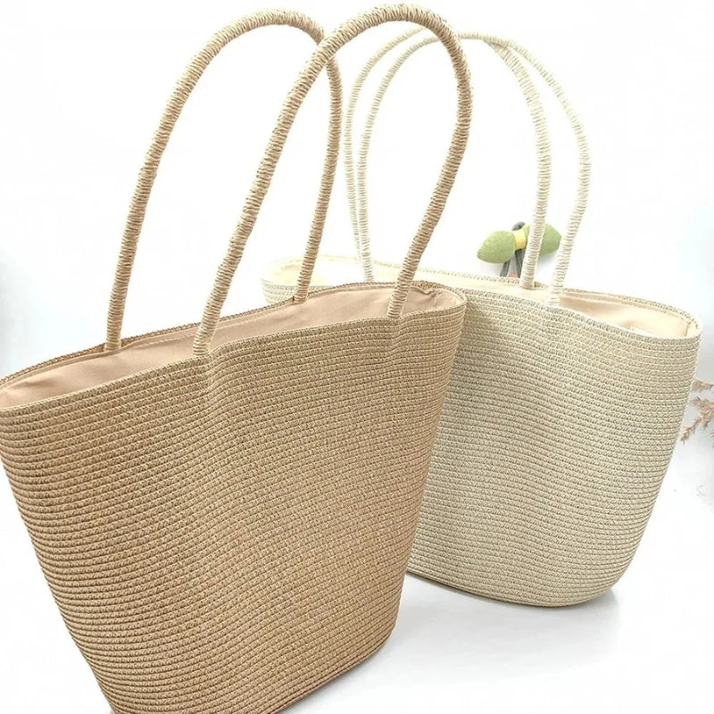 Bolsa de palha trançada Belleville — trançado denso artesanal elegante para praia