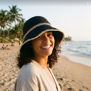 chapeu modelo bucket preto com off white