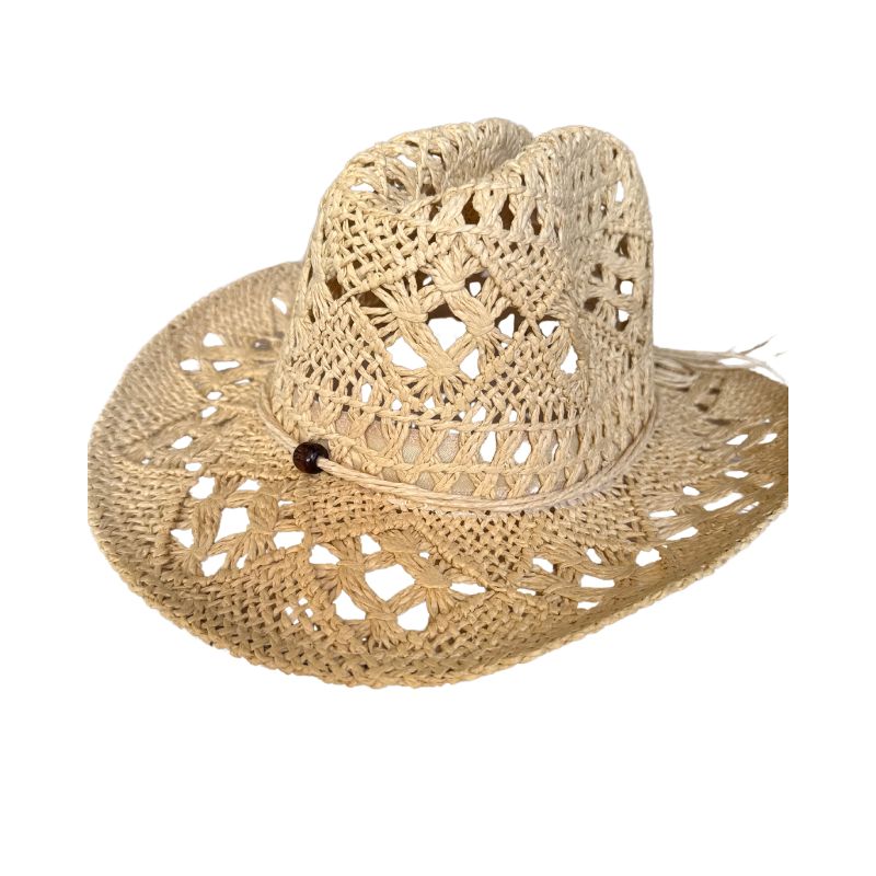 Chapéu cowboy de palha estilo vintage com acabamento calado