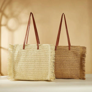 bolsa de palha grande com franja