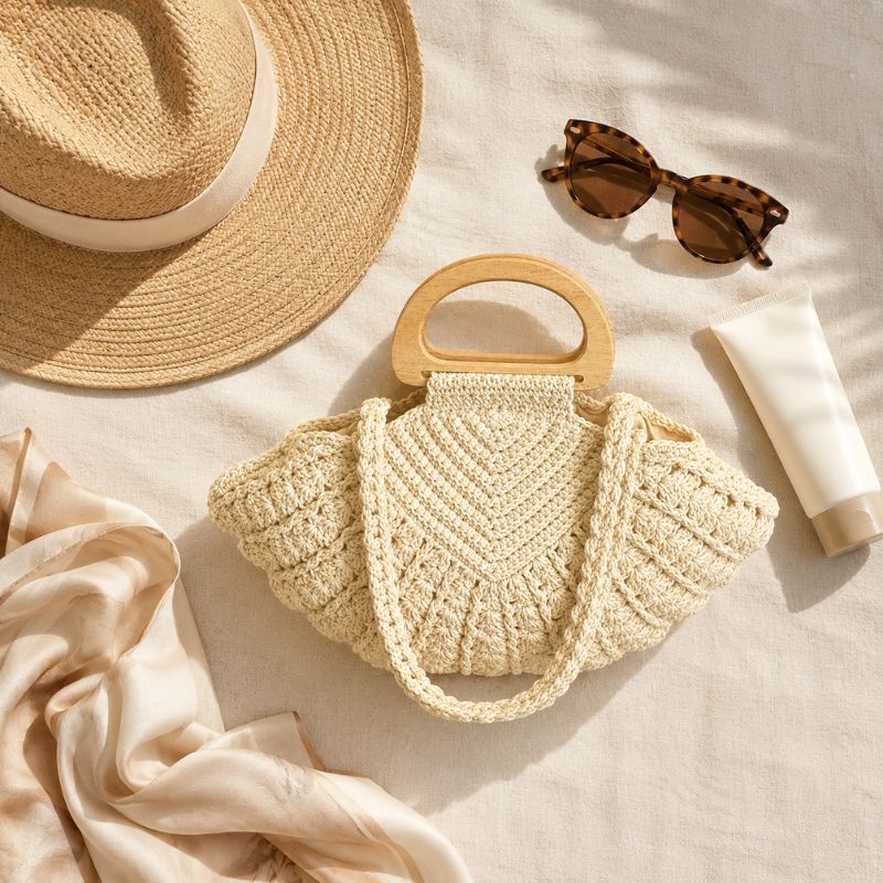 Bolsa de praia Búzios em crochê meia-lua, estilo de verão