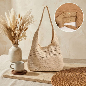 Interior com forro de algodão da bolsa de crochê bege