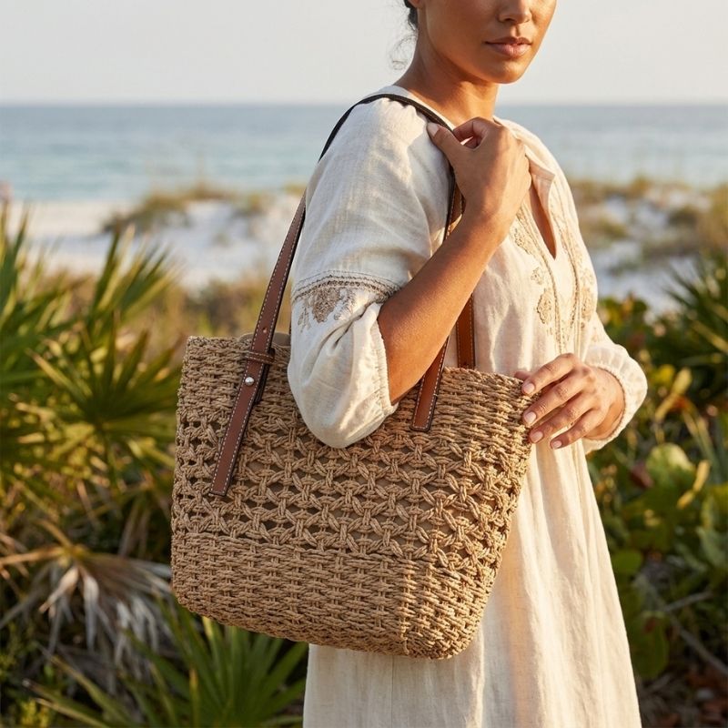 bolsa de praia de palha