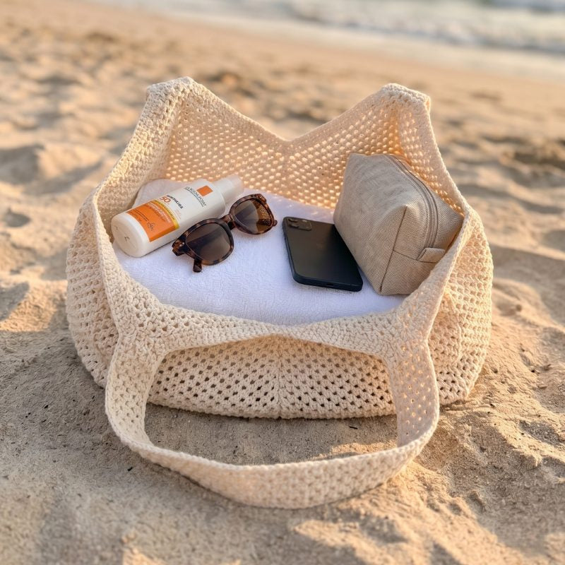 bolsa de croche bege grande classica
