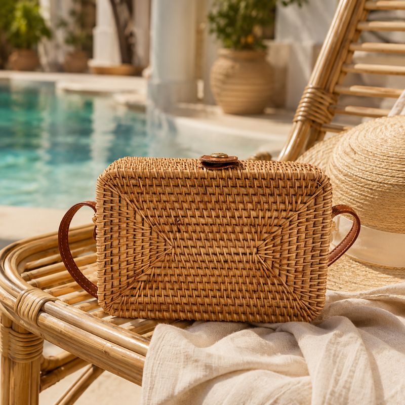 Bolsa de praia de rattan Sorrento natural, transversal
