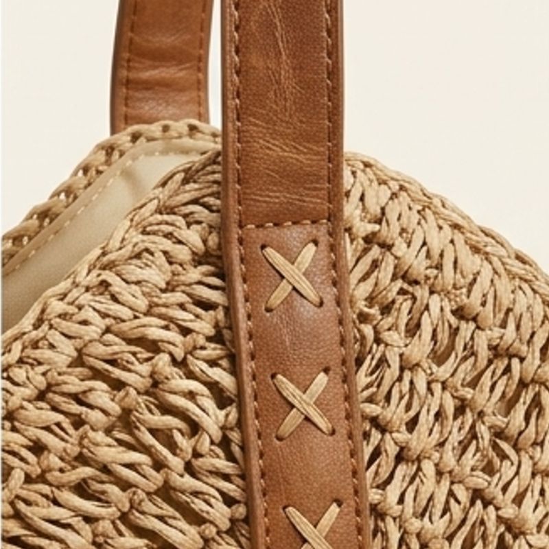 Bolsa de praia de palha cáqui com fechamento em zíper