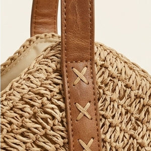 Bolsa de praia de palha cáqui com fechamento em zíper