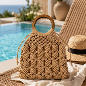 bolsa de croche de praia feminina caqui