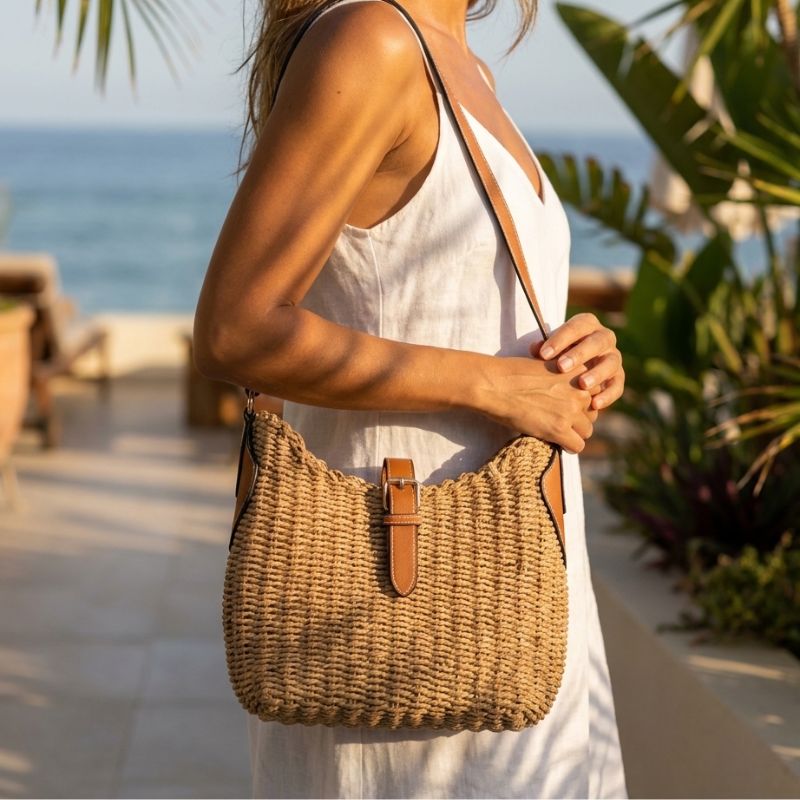 Bolsa de Praia Siena Palha Natural Cáqui