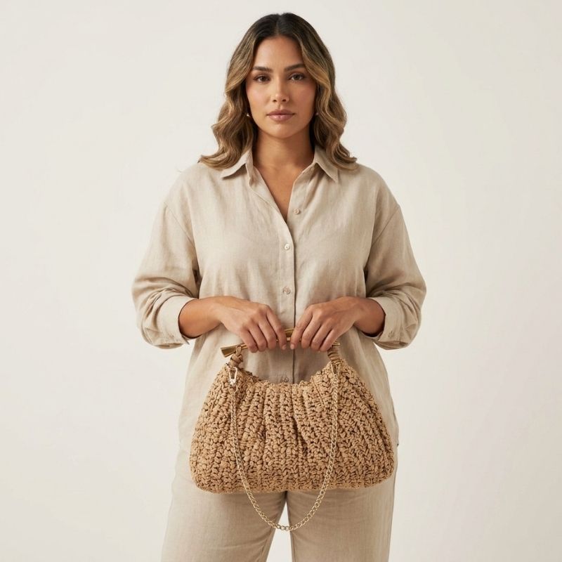 bolsa de palha bege grande