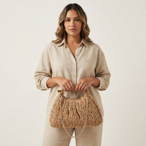 bolsa de palha bege grande