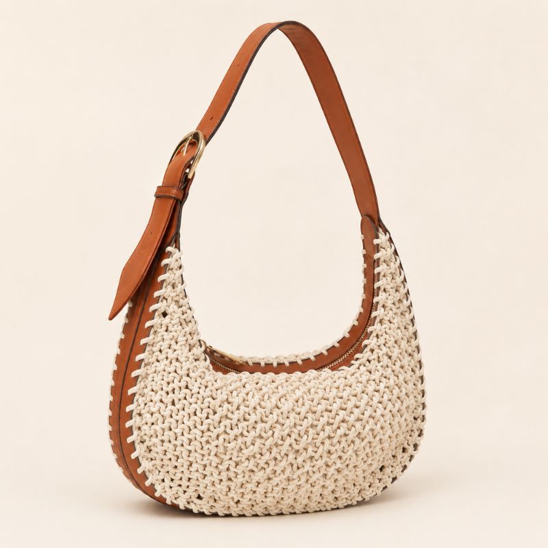 Bolsa de praia de crochê off white Amalfi, estilo de verão
