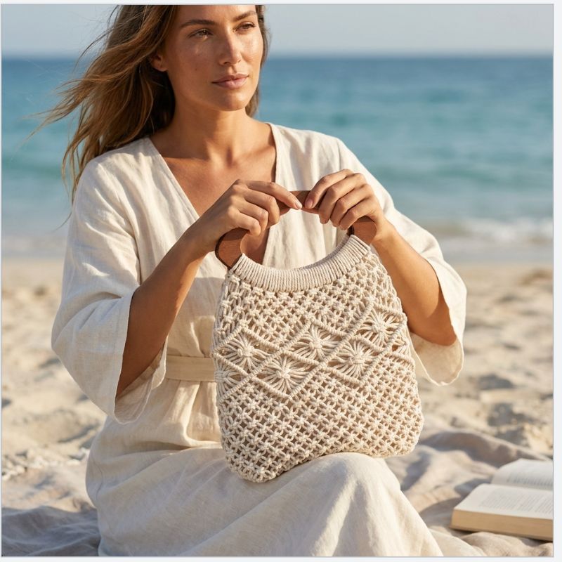 bolsa de croche bege chic para o dia a dia