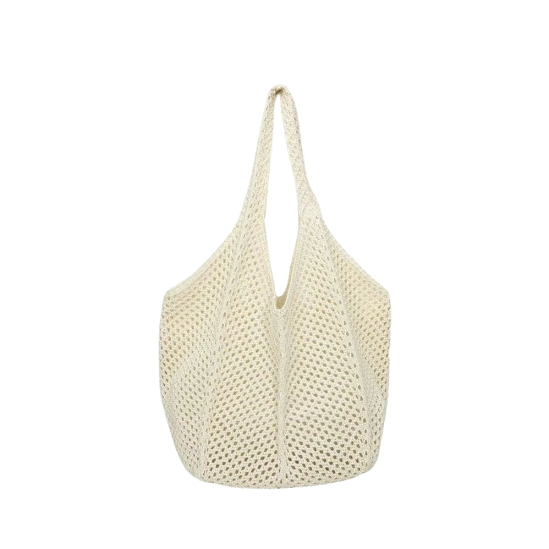 Bolsa de praia de crochê Venezia bege em modelo grande e artesanal