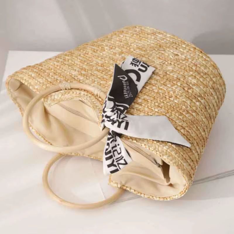 Bolsa Praia Ibiza Luxo - Palha Natural com Alça Redonda de Qualidade
