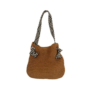 Bolsa de praia palha Mykonos cáqui com textura sofisticada — grande e elegante