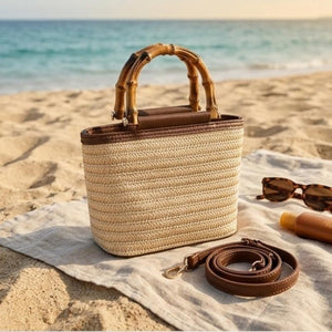 bolsa de palha de praia bege