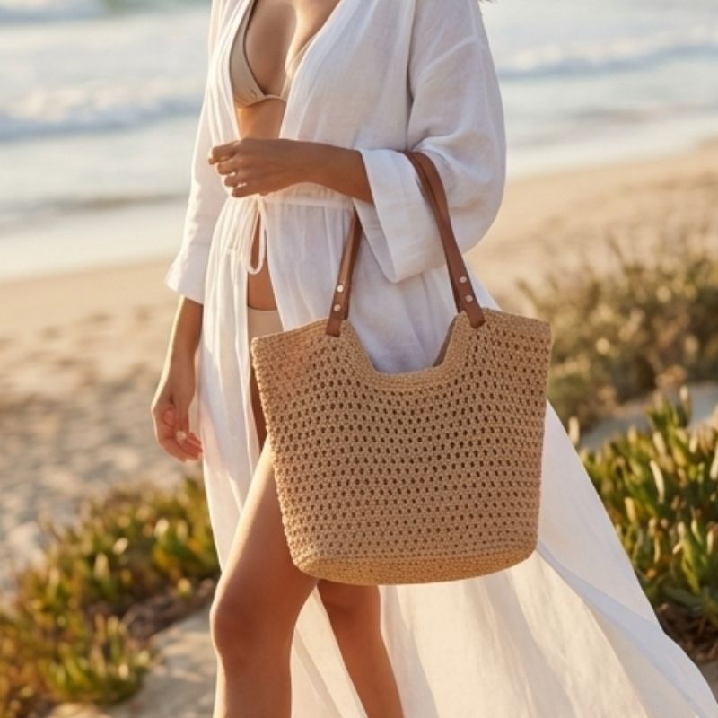 bolsa feminina de crochê cáqui para looks casuais elegantes