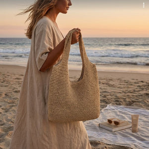 bolsa de palha bege