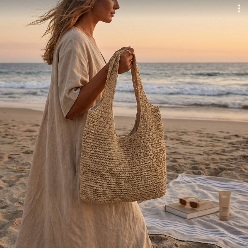 bolsa de palha bege