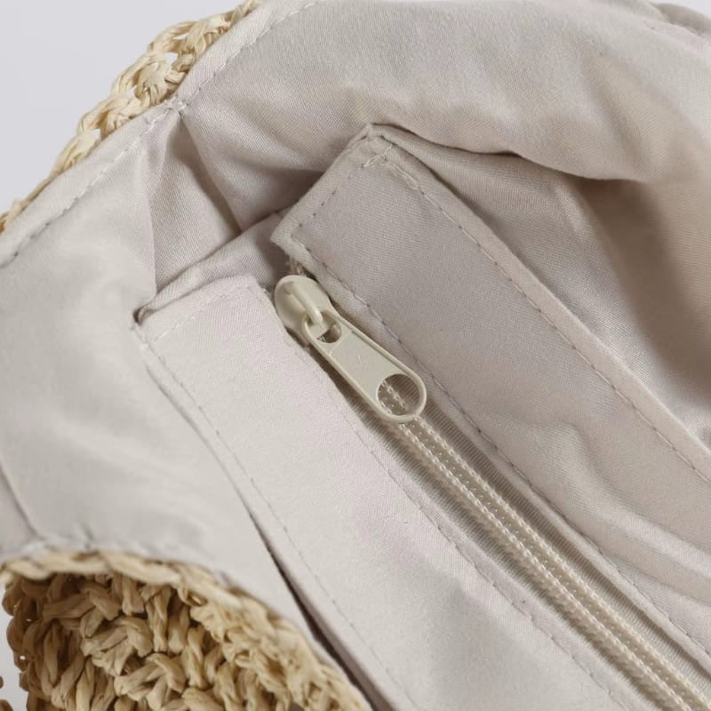 Detalhes do Zíper da Bolsa de Palha