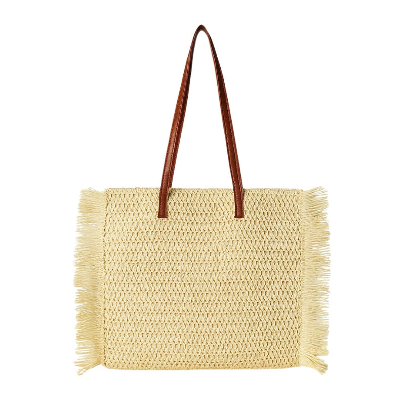 Bolsa de Praia Grande - Palha Bege com Franja