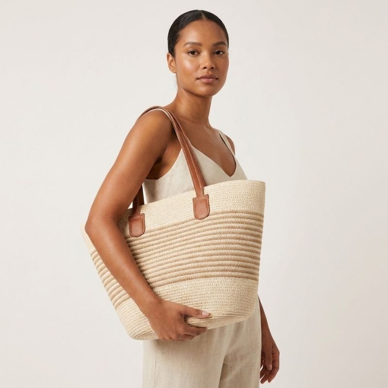 bolsa de palha bege classica