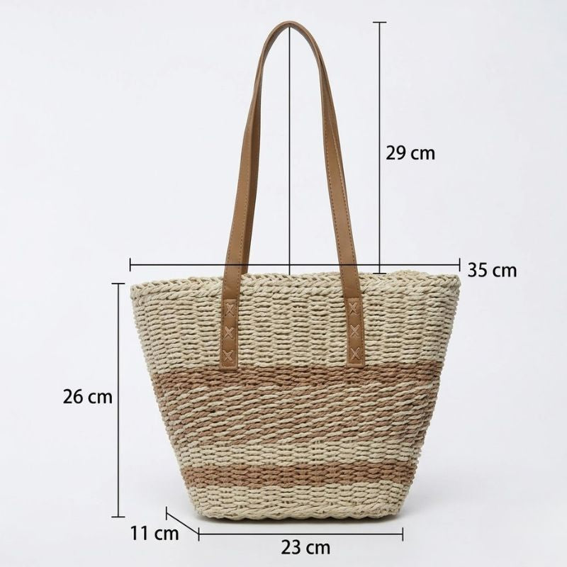 Bolsa de Praia Palha Listrada Boêmia Artesanal Medidas