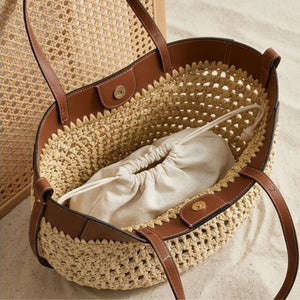 bolsa de palha rattan vazada com sacola interior