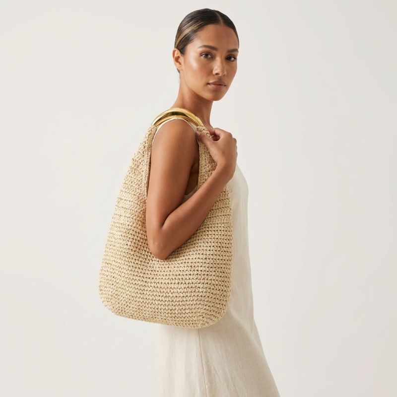 bolsa de palha rattan bege chique
