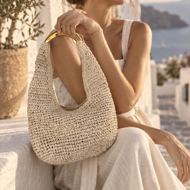 bolsa de palha rattan bege