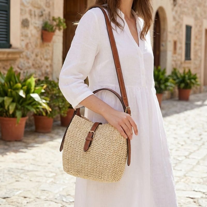Bolsa Siena palha natural bege — tom claro e suave para looks de verão femininos