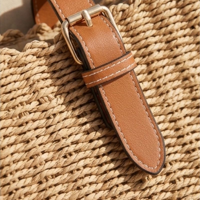 detalhes da bolsa de palha caqui