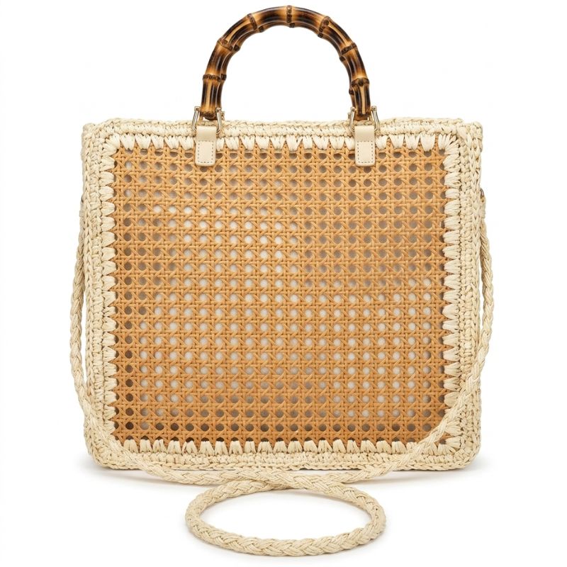 bolsa de palha feminina com alça em bambu