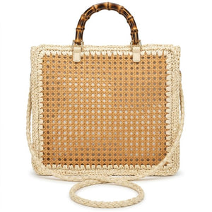 bolsa de palha feminina com alça em bambu